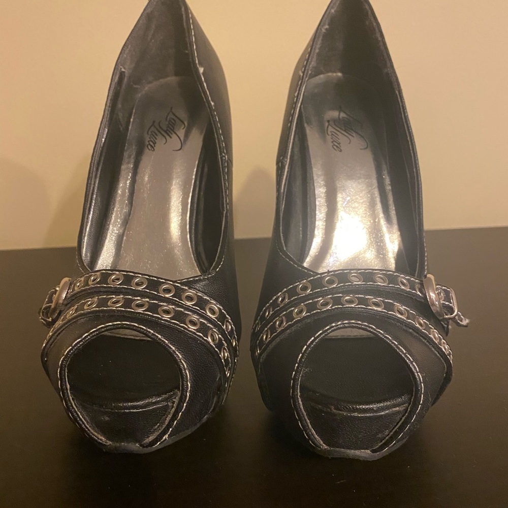 Black Platform Peep Toe Heels